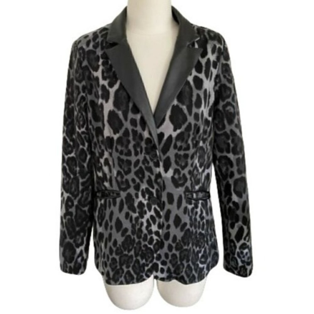 Women's Large G By Giuliana Rancic Black And Gray Animal Print Shacket Blazer